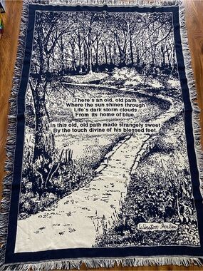 Scenic Woven Throw Blanket with Pathway Design - Blue & White 72x47 inches
